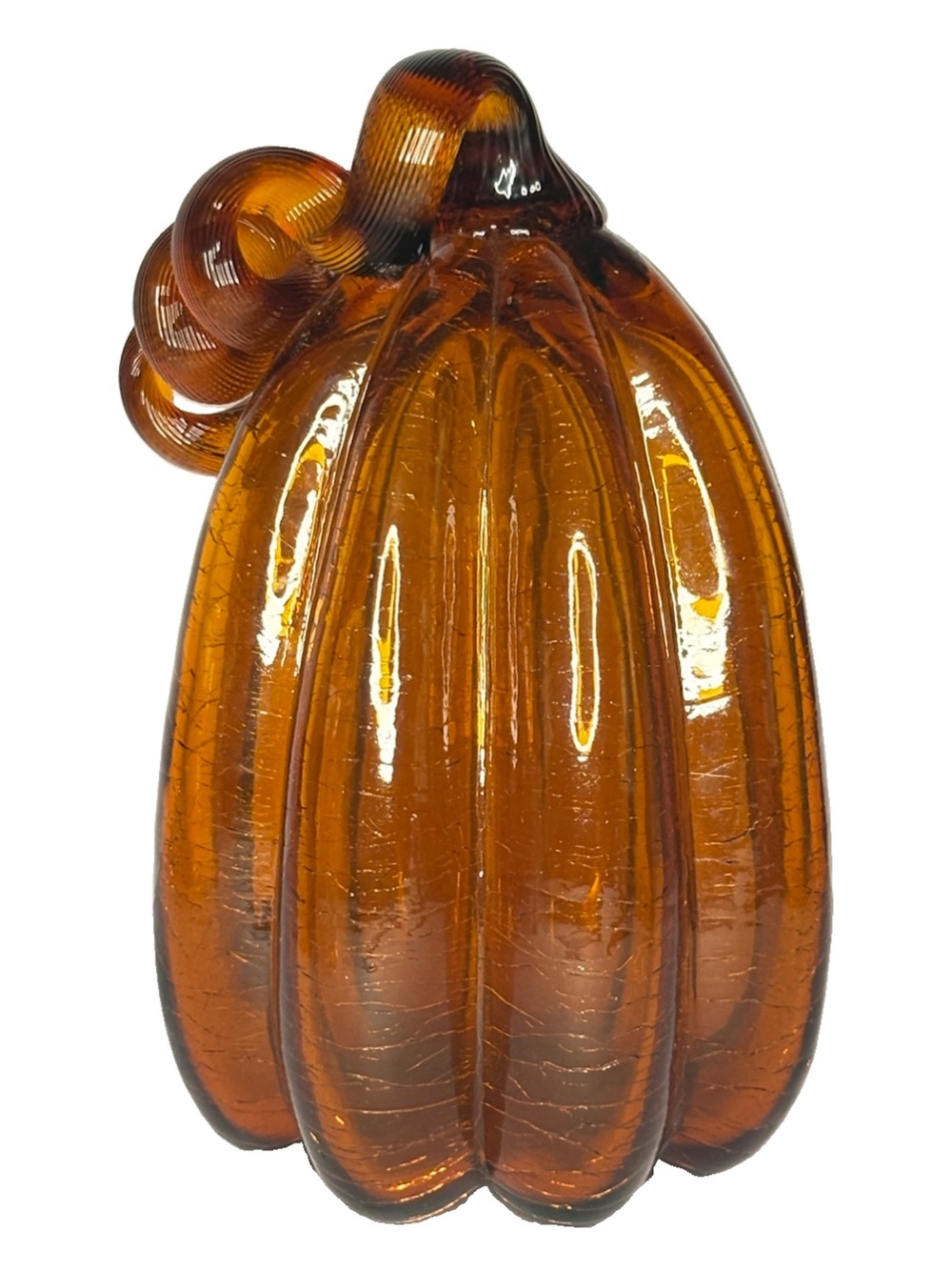 Vintage Hand Blown Art Glass Dark Orange Pumpkin 9” Farmhouse Autumn Decor